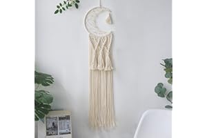 COSYSPARKS Moon Dream Catcher, Handmade Macrame Wall Hanging Moon Half Circle Moon Dreamcatcher Boho Wall Hanging Home Decoration Wedding Ornament Craft Gift (White)