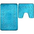 Vingardium Leviosa VL 2 Piece Greek Bath Mat Non Slip and Highly Absorbent Bath Mat 100% Polypropylene Washable Pedestal Bathroom Mat Rug (AQUA)