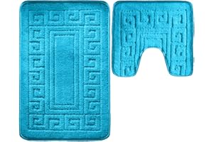 Vingardium Leviosa VL 2 Piece Greek Bath Mat Non Slip and Highly Absorbent Bath Mat 100% Polypropylene Washable Pedestal Bathroom Mat Rug (AQUA)