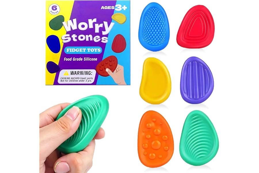 6 Pcs Sensory Stone, Fidget Toys for Kids Adults,Worry Stone Fidget, Sensory Toys for Autism, Fidget Stress Toys for Anxiety Relief