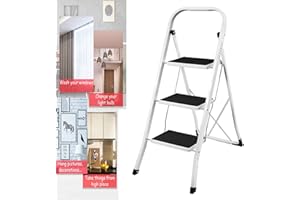 SIKY 3 Step Ladder, Heavy Duty Steel, Folding, Portable Kitchen Stool With Anti-Slip Mat, Ideal for Home/Kitchen/Garage/Office/Market/Garden