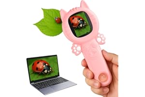 PHNIXGAM Microscope for Children, Mini Pocket Handheld Kid Microscope for Toddlers, Educational Science Kit, Digital Toy, Christmas Birthday Gifts Toy for 3+ Years Old Girls
