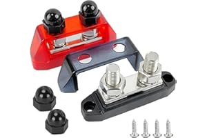 CHOONJIN 2 Pezzi DC Bus Bar 12V - 48V, 250A Morsettiera, Barra Collettrice Batteria con Bullone M10, Morsettiera Distribuzione Rosso + Nero, per Auto, Camper, Solare, Marina, Barca, Camion (1)