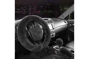 AYNKH 3Pcs Winter Warm Plush Steering Wheel Cover, 38 cm Fluffy Wheel Cover, Handbrake Cover, Gear Shift Cover, Car Decoration for Man Women Car Lovers, Black