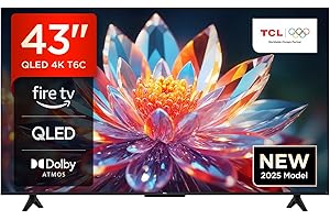 TCL 43T6C 43 Zoll QLED Fernseher, 4K UHD Fire TV, HDR10+, Dolby Vision & Atmos, Smart TV mit Sprachsteuerung mit Alexa, Google Cast & AirPlay 2