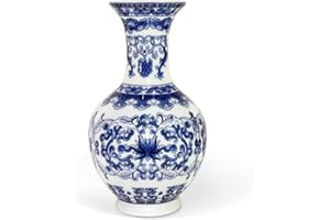 fanquare Mały niebieski i biały wazon porcelanowy, chiński wazon porcelanowy do dekoracji wnętrz, tradycyjny ceramiczny wazon na kwiaty, 14 cm