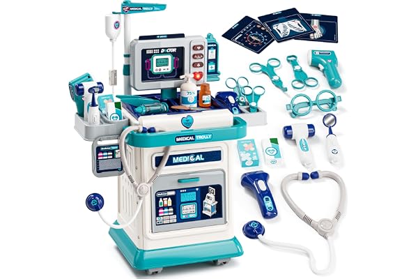 Lehoo Castle Malette Docteur Enfant, Jouet Docteur avec Chariot, Kit de Médecin Jouets pour Filles et Garçons 3+ Ans, Jouet Enfant 3 Ans(Bleu)