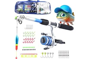 ‎Q-TAC Q-Tac - Angelset für Kinder [Fertig montiert & Angelrolle bespult] Teleskop-Angelrute 165 cm, Kinderangel sofort einsatzbereit, Angel Set komplett