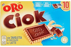 ORO SAIWA Oro Ciok, Biscotto con Tavoletta di Cioccolato al Latte, Merenda Semplice e Golosa, Fonte Naturale di Fibre, Senza Coloranti e Conservanti, 250g (10 monoporzioni da 25g)