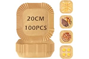 UKOFEW Papier Sulfurisé, LTZGO 100 Pièces Papier Cuisson Patisserie carré pour Friteuse à Air, Papier Sulfurise Feuille Air Fryer Liner Antiadhésif Papier four pour Barbecue, Air Fryer Accessoires(20cm)