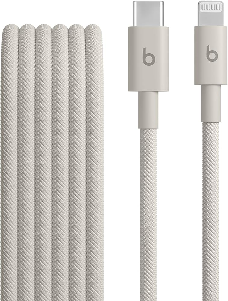 Beats USB-C'den Lightning'e Örgülü Kablo, Hızlı Şarj, Dayanıklı/Dolanmayan, Lightning Girişli Apple Aygıtları İçin Uyumlu Şarj Kablosu (1,5 m) – Granit Beji