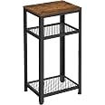 Table D'Appoint Industrielle Avec Roulettes - Lot De 2 Tables Mobiles Marron & Noir - Pour Salon, Chambre - 4