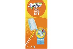 Swiffer XXL Attrape & Retient Kit De Dépoussiérage avec 1 Manche Télescopique Et 2 Recharges Plumeau Attrape-Poussière, Attrape Et Retient Jusqu’À 3 Fois Plus De Cheveux Et Poussière