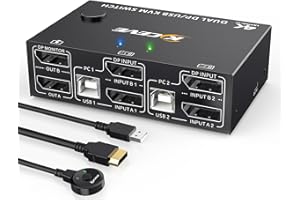 8K Displayport KVM Switch 2 Monitors 2 PC 8K@30Hz 4K@144Hz,MLEEDA Switch KVM Displayport Dual Monitor con 4 Porte USB per Tastiera Mouse Stampante, Telecomando Cablato e 4 Cavi Inclusi