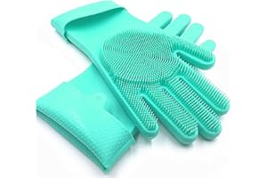 FIBOUND 1 Paar Silikon Spülhandschuhe, Silikon Spülhandschuhe mit Wash Scrubber, Silikon Handschuhe mit Wash Scrubber, Haushalts-Reinigungshandschuhe, für Reinigung, Haushalt, Das Auto Waschen, Pet Hair Care
