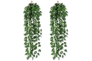 AHLMA Paquete de 2 Plantas Artificiales Plantas Colgantes de Exterior Hojas Artificiales Decoracion para Decoración de Interiores,Guirnaldas, Habitaciones Estéticas Decoración, Bodas y Más