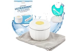 Mxmoonant Mini Limpiador Ultrasónico para Dentaduras Postizas, Alineadores, 80ml, 230g, Compacto y Portátil, con Caja Dentadura y Cepillo