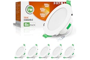 ALUSSO Spot LED Encastrable Dimmable 230V 7W Spot Plafond 3000K 4000K 6500K Étanche IP65 Réglable Plafonnier Encastré pour Salle de Bain, Salon, Lot de 6, Rond, Blanc