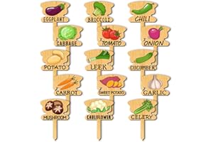 arricraft 15 Pcs Wood Funny Plant Markers, T-Type Tag with Vegetable Pattern Wood Plant Garden Sign for Vegetable Seed Indoor and Outdoor Potted Plants, 70x50mm/2.75x1.96inch