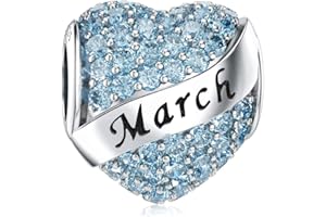 DALARAN Birthstone Charms fit Pandora Charms Bracelet 925 Sterling Silver Heart Bead Charms