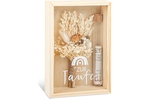 GRÜNARA Taufe Geschenk – Geldgeschenk zur Taufe – Geschenkbox mit Trockenblumen & Reagenzglas – Kreative Geldgeschenke für Mädchen & Jungen – Erinnerungsstück aus Holz