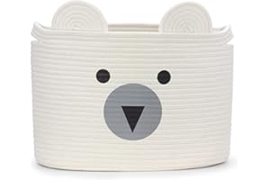 Goodheim Aufbewahrungskorb Kinder aus Baumwolle für Spielzeug und Wäsche, Wäschekorb und Spielzeugkorb in einem, Kinderzimmer Deko Weißer Bär