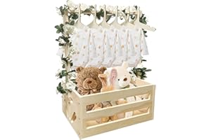 Taimimy Holz Baby Geschenk Korb mit Griff, Kinder Kleiderbügel und Girlande, Holz Babyparty Schrank, Baby Aufbewahrungskorb,Personalisierte Baby Korb für Schwangere Neue Eltern(Holzfarbe)
