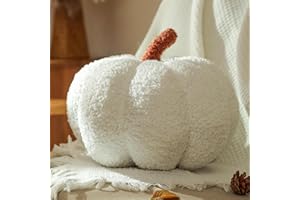 ‎YHOELATA Yhoelata Halloween Kürbis Kissen, Kissen Kürbisform Weiß Dekokissen, Herbst Zierkissen Aesthetic Sofakissen Teddysamt Kissens, Bett Deko Kissens Runden für Kind Schlafzimmer, Geschenk 20 cm