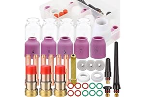 EATBALE 38 Piezas TIG Stubby Gas Lens #12 para Pyrex Glass Cup Kit Accesorios para DB SR WP-17/18/26 TIG soplete de Soldadura, Boquilla de cerámica de alúmina, Cuerpo de Pinzas, Pinzas, Copa Trasera