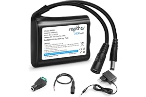 Rapthor Uppladdningsbart 12 V 2 600 mAh litiumjonbatteri med laddare, kompatibel med 12 V-apparater, utomhusbelysning, gör-det-själv-projekt, radioer, fiskelampor, LED-ljuslister och