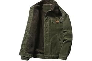 Juneyou Giacca da uomo in velluto a coste con colletto rialzato, foderato in sherpa, caldo cappotto con tasche