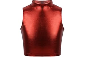 Freebily Sujetador Deportivo Niñas para Danza Gimnasia Crop Top sin Mangas Brillo Métalico Camiseta Corta Verano Tank Top Deportes Ballet Fitness Running