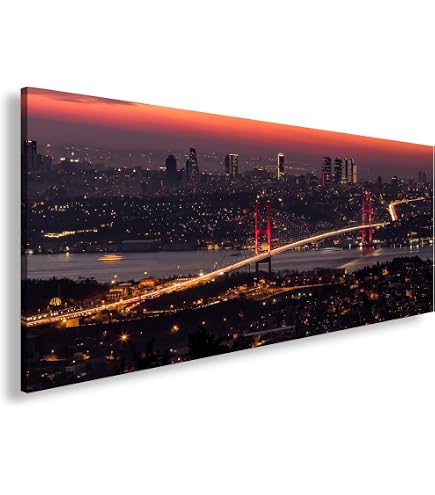 Panorama-Leinwandbild „Istanbul Bosporus“ – 120x40 Cm, Fertig Gerahmt, Echte Fotoleinwand In Top-Qualität