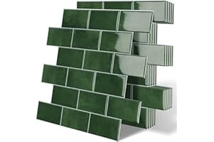 Tiwoos Thicker Self Adhesive Wall Tile, Metro Subway Peel and Stick Tiles Splashback for Kitchen & Bathroom Green, 10-Sheets