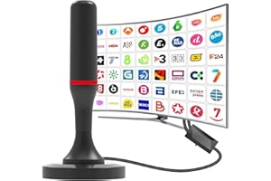 QGCLEARSO Antena TV Interior,Antena de televisión Inteligente 460KM en recepción 360° Base magnética Resistente para, fácil instalación,admite Canales 4K/1080P, Puede Recibir señales DVB-T2 DVB-T
