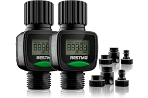 ‎RESTMO [2er Set] RESTMO Wasserzähler, Wasseruhr mit hohe Messgenauigkeit, Messung des Gallonen-/Literverbrauchs und der Durchflussmenge für Gartenbewässerung, Rasensprenger und Gartenbrause