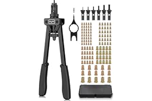 eSynic Professional 14 Inch Rivnut Tool Kit Heavy Duty Hand RIV Nut Gun Set with 125Pcs M3 M4 M5 M6 M8 M10 Rivet Nuts&6 Nut Riveter Mandrel-Save Effort for Garage Repairs, Workshop Metalworks etc.