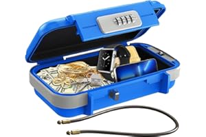 NEW Ankilo Portable Safe Box, Combination Security Case LockBox with Code, Waterproof Anti-Theft Mini Travel Box Removable Chain, Lock for Home, Office, Blue