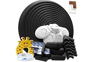 DEASANA® Kantenschutz für Baby aus Gummi, 6,3M Stoßfänger Rolle und 12 Eckenschutz, 4 Schubladenverschlüsse, 1 Türstopper, Zertifiziert [Schwarz]