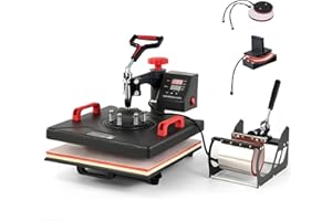 CREWORKS Heat Press Machine, 38×38 cm 5 in 1 Heat Press with Digital Control, Swing Away Multipurpose T Shirt Press Machine with Dual Heating Tubes for Mug Plate Hat Cap