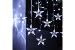 BLOOMWIN Christmas Star String Light Indoor Curtain Icicle Light Colorful 3m x 0.65m 8 Twinkle Modes 12Stars Window Decoration Light for Xmas Tree Wedding Party Hotel Festival