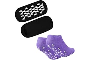ANYUANKW 2 Pares Calcetines Hidratantes, Calcetines de Gel Hidratante, Forro de Gel con Aceites Esenciales y Vitaminas, SPA Cuidado de Pies para Reparar las Pieles Secas, Morado y Negro
