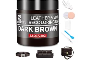 SHADAIWUYU Kit Reparation Cuir,240g Teinture Cuir Marron Foncé,Peinture Cuir Liquide pour Réparer Les éraflures et la Décoloration sur Canapés, Meubles en Vinyle, Sièges d'auto, Chaussures et Selles