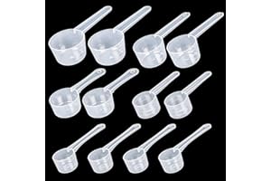 Amentalove 12 Stück Messlöffel, Messlöffel Gramm, Dosierlöffel Waschpulver, Waschmittel Dosierhilfe mit Skala 10ml, 20ml, 30ml, 40ml, 50ml, Scoop 5g, Kunststoff Dosierlöffel für Backen Kochen Kaffee