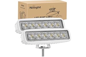 Nilight Marine Led Light Bar 2PCS 18w White 150° Flood Beams Ponton Boat Deck Dock Lights IP67 Waterproof for Night Fishing T-top Stern Yacht Kayak Port Sailboat, 2 Years Warranty