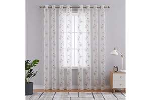 CAROMIO 2er Set Voile Vorhang Sheer Leinenvorhang mit Ösen Transparente Leinen Optik Gardine Ösenschal Wohnzimmer Fensterschal Lichtdurchlässig Dekoschal Schlafzimmer, Braun, 140cmx245cm