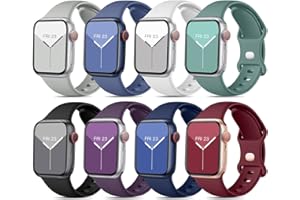 Mastten zestaw pasków sportowych kompatybilnych z paskiem do zegarka Apple Watch 38 mm, 40 mm, 41 mm, 42 mm, 44 mm, 45 mm, dla kobiet i mężczyzn, miękki silikonowy pasek zastępczy do zegarka Apple Watch serii 7, iWatch serii 7, 6, 5, 4, 3, 2, SE, 8 szt.