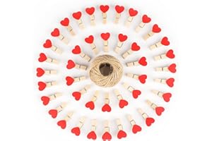 JIJACRAFT 100 Pezzi Mini Mollette di Legno Mollettine Decorative per Foto Matrimonio Artigianato con 30M Spago di Iuta (rosso)