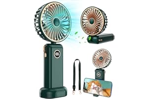 BSRANE Ventilador de Mano, 4 en 1 Mini Ventilador Portátil con Pantalla LED, USB Recargable con Soporte para Teléfono, Potente 5 Velocidades, Ventilador de Mano Plegable Silencioso para Viajes,Oficina,Hogar