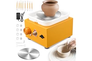 Tornio per Ceramica, Kooeuru Tornio per Argilla 2000 giri/min Velocità Regolabile con Piastre da 10/6,5 cm, Strumenti di Modellatura e Vasca Rimovibile, Tornio Ceramica per Bambini e Adulti, Giallo